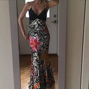 NWT Mary L Couture floral 100% silk black lace gown maxi dress 8